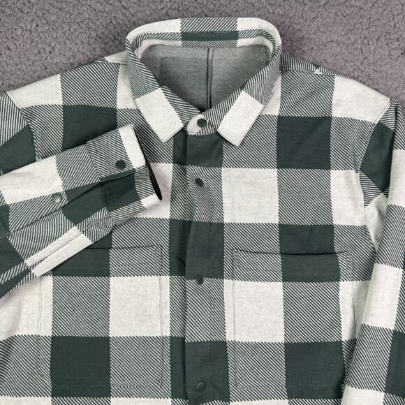 Lululemon Soft Knit Overshirt Mens M Green Plaid Flannel Jacquard Snap M3FELS - Picture 1 of 7